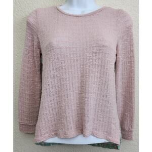 Vintage Havana Pink Popcorn Knit Long Sleeve Top Large Rayon Back Panel Soft